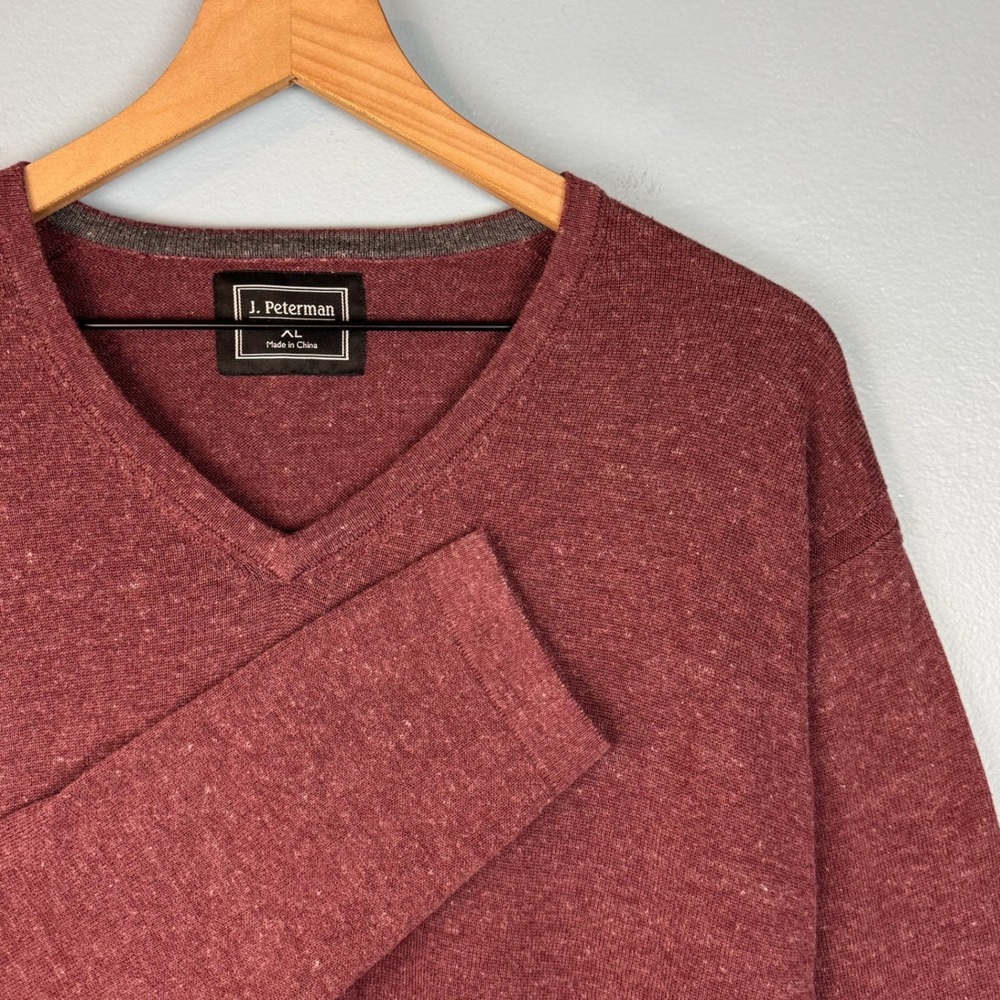 J. Peterman Mens XL Burgundy Heathered V-Neck Pullover‎ Performance Sweater